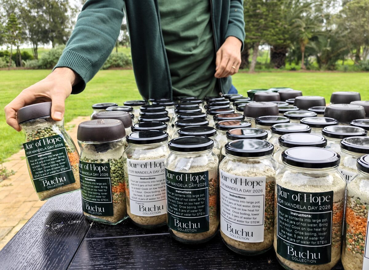 A Jar of Hope is a glass jar layered with dry in gredients for a nutritious meal for four.