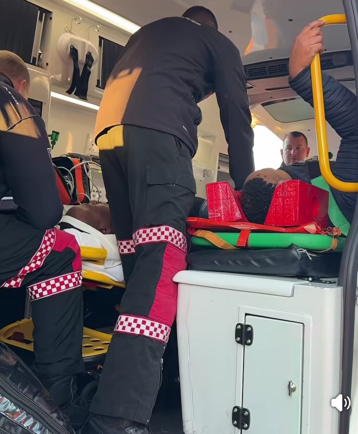 The injured receive treatment in the ambulance