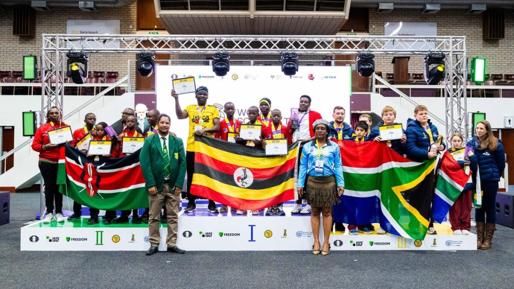 The winners were (centre) from Uganda. Second was Kenya (left) and third South Africa.