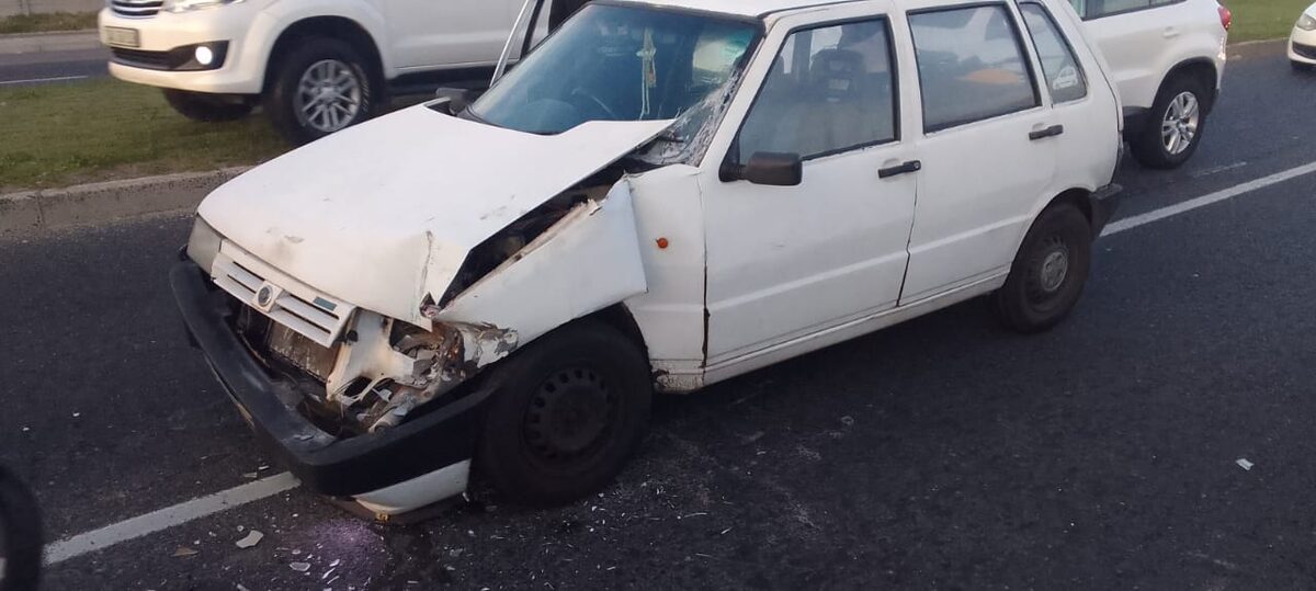 One of the vehicles that was involved in a three-vehicle crash in Portland.