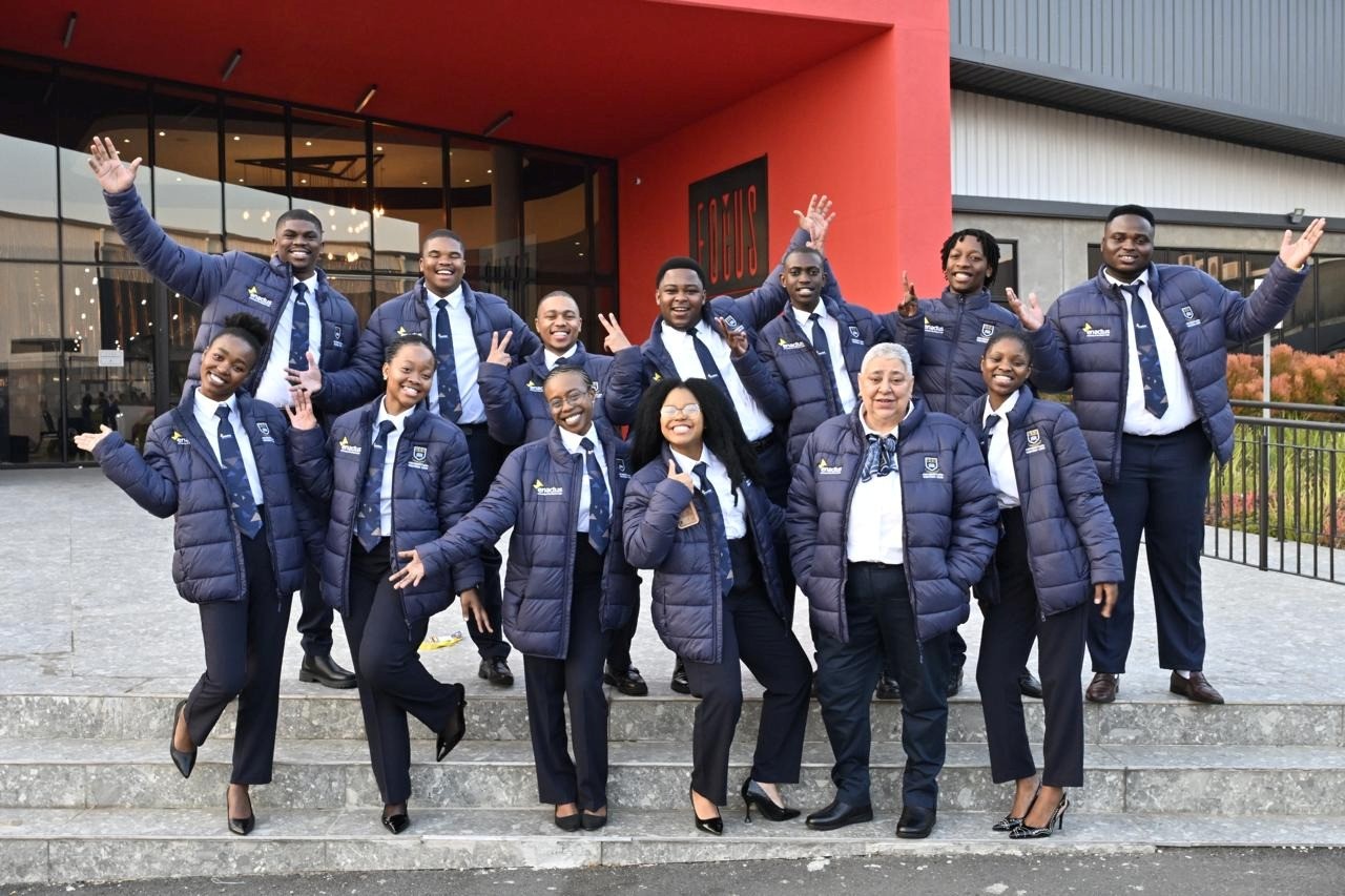 The UWC Enactus team pictured in Johannesburg moments before the competition. Back from left are Cebolenkosi Sibisi, Aphiwe Mabandla, Clide Dibakoane, Khayelihle Luthuli, Lorenzo Ngwenya, Lutendo Ramashia, Witness Nesengeni. Front from left are Bulela Gwija, Karabo Motsi, Matee Machetele, Lisakhanya Mbongo, CEI team member, Wendy Mehl, and Ntokozo Luthuli. Image: Supplied