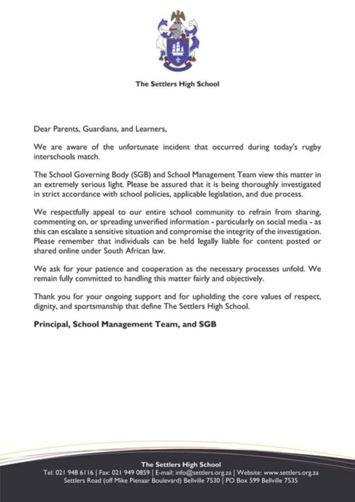 A statement by The Settlers High School