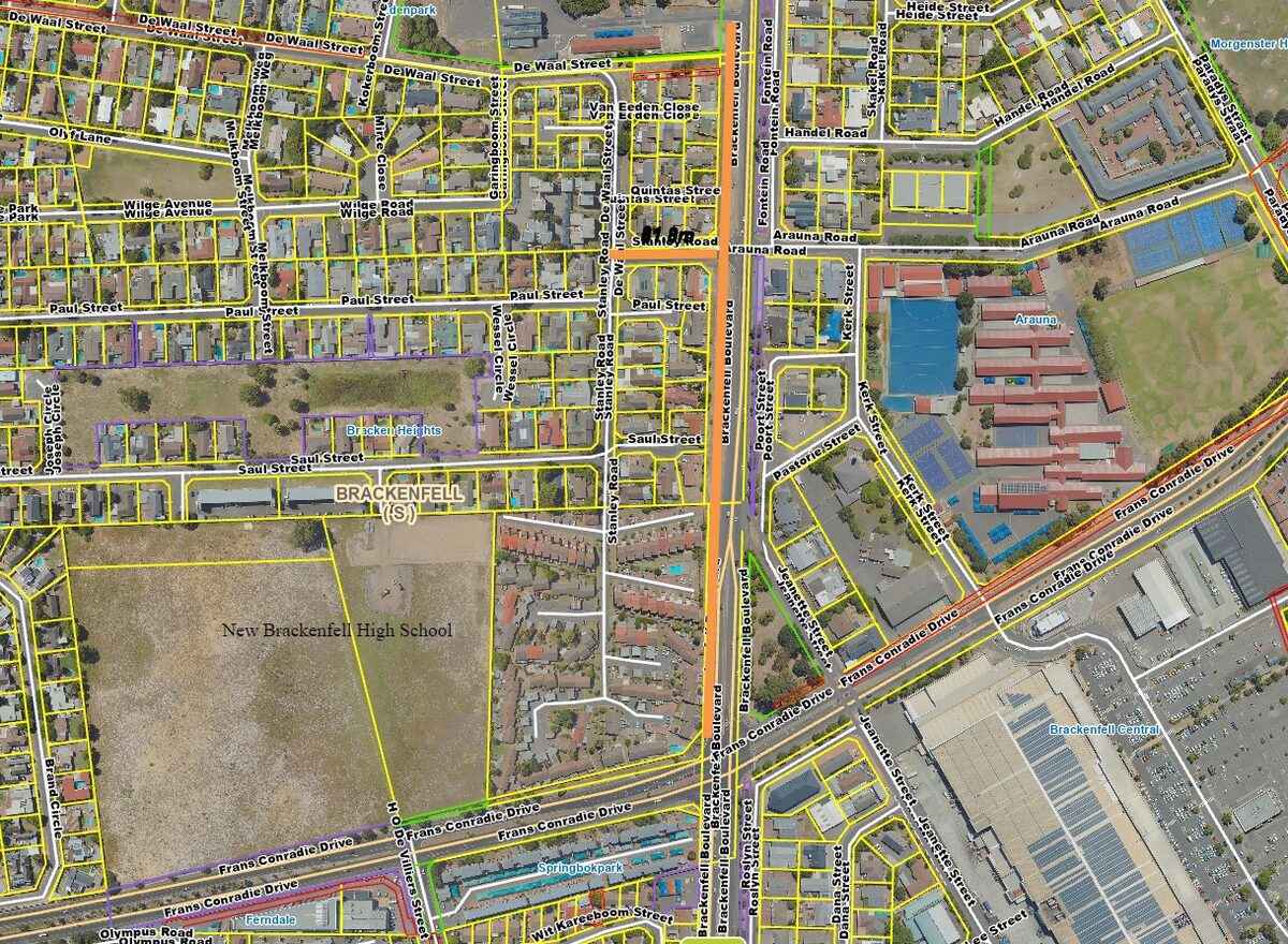 Work along Brackenfell Boulevard indicated in orange.