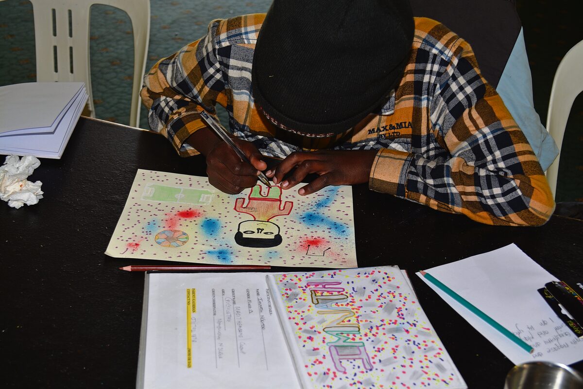 One of the children making art.
