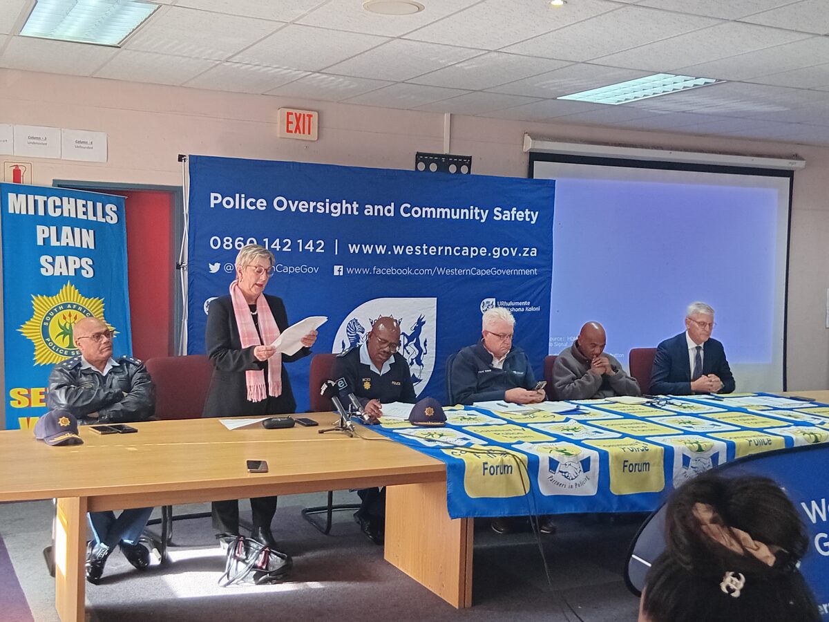 MEC for police oversight Anroux Marais speaks at the launch of the project which puts attorneys at the front desk of police stations.