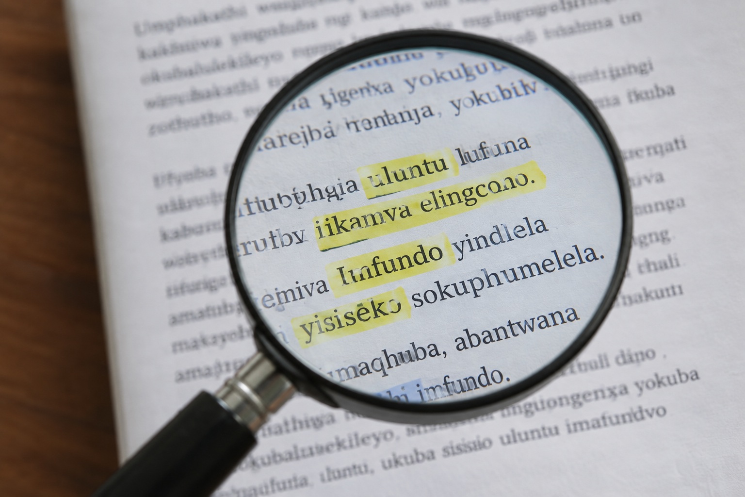 xhosa text magnifying glass