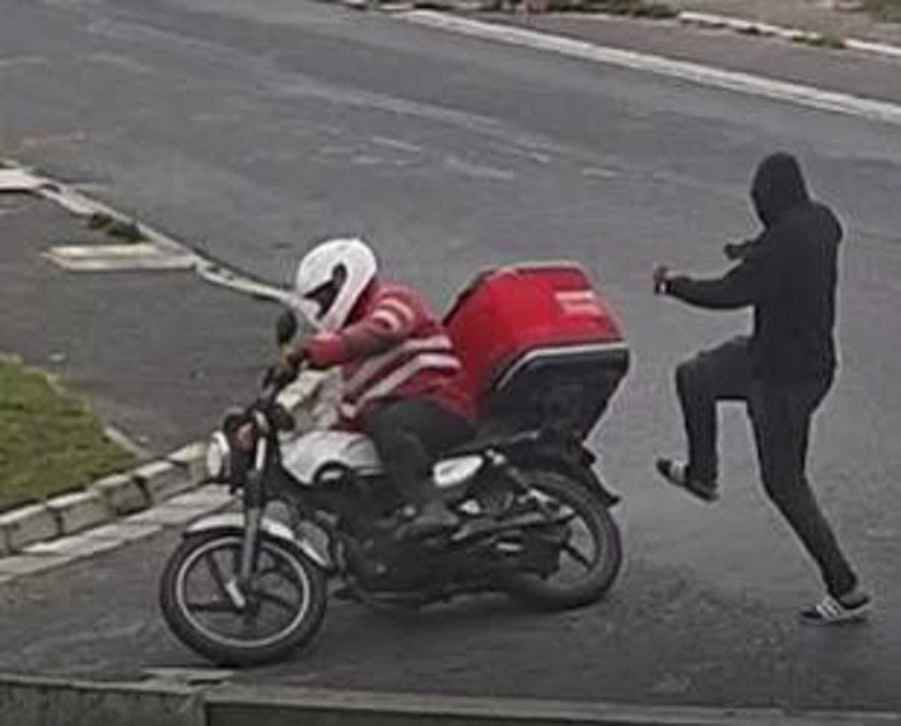 Camera footage of a delivery man kicked of his bike in Eerste River in August. Photo: Facebook