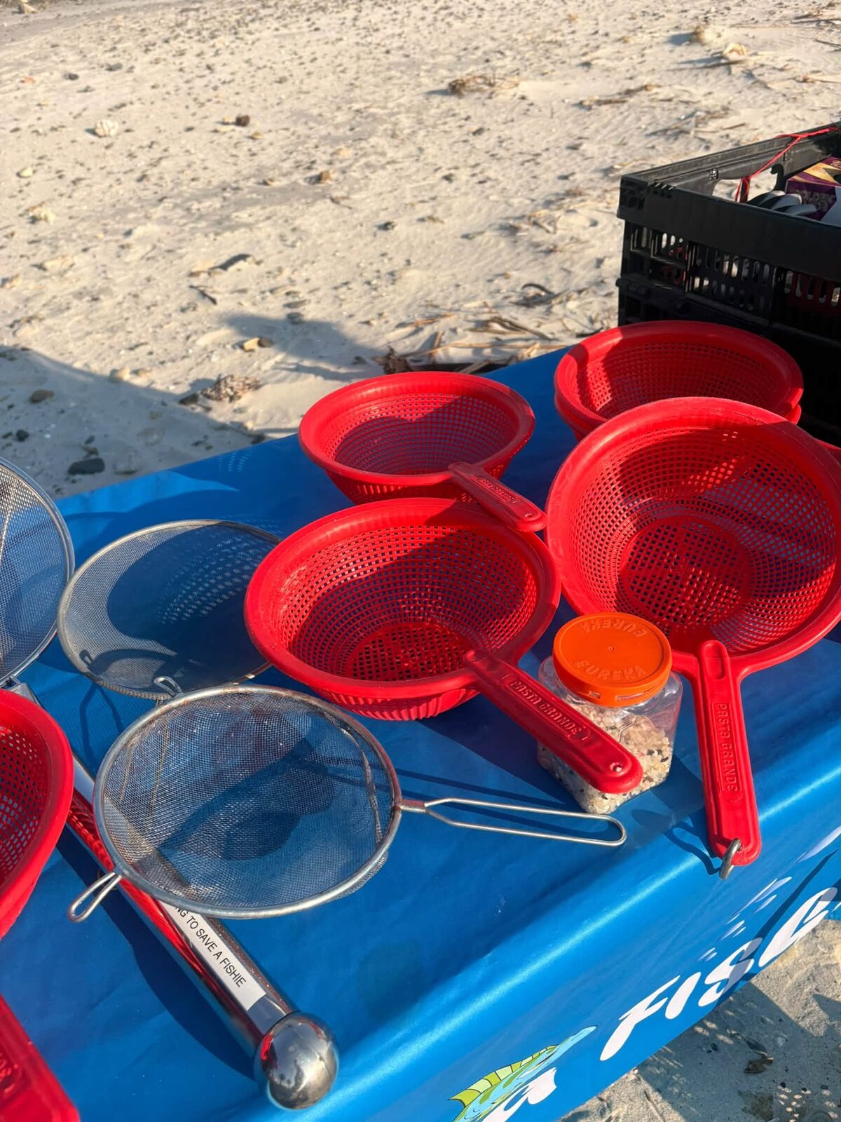 A range of sieves helped volunteers separate nurdles