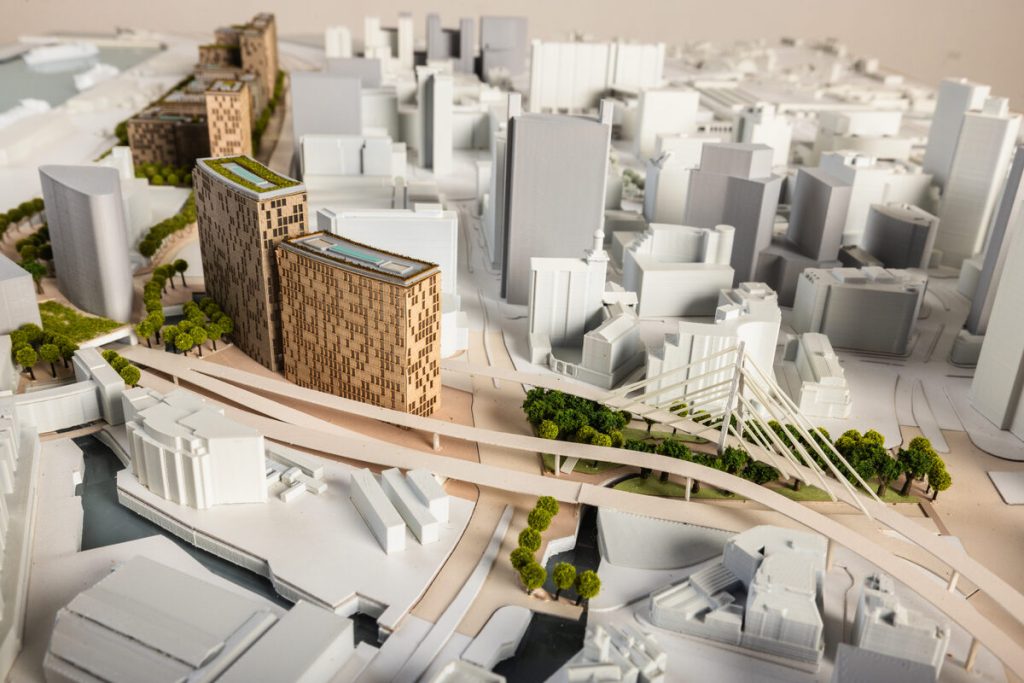 The model depicts the City’s proposals for the precinct.