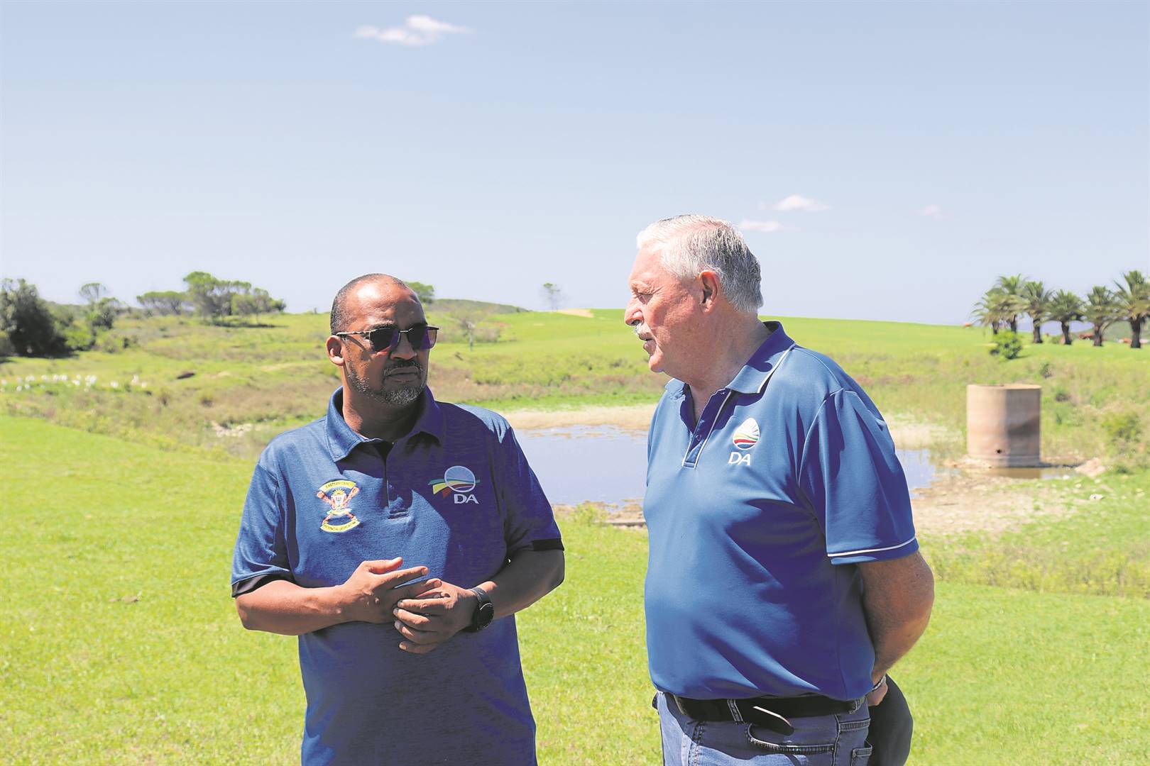 Horatio Hendricks, Member of the Provincial Legislature and Ward 51 Councillor, Roelf Basson doing an oversight at Strelitzia Dam.