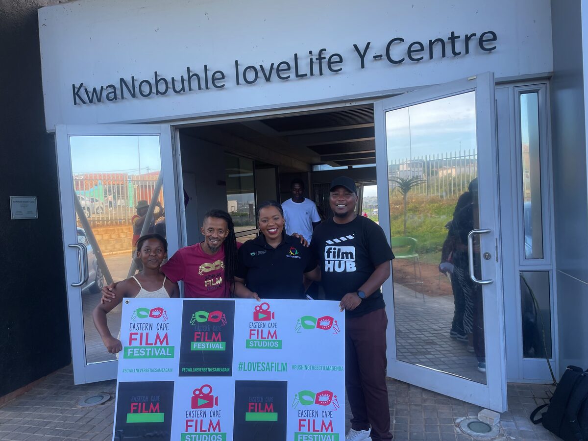 From left are Avethandwa Tshazibana (ECFF Cast member), Nceba Mqolomba (ECFF Director), Onke Dumake (NFVF HEAD of Operations) and Lunga Feni (Film Hub representative).