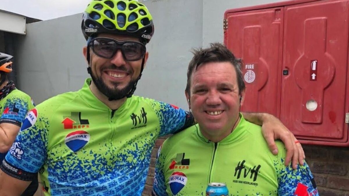 Two of the five cyclists riding from Cape Town to Kariega, Leon Crouse and Johan Oosthuizen, owner of Fuel on Wheels.