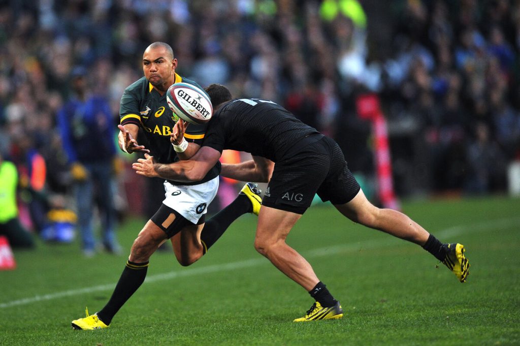 Cornal Hendricks is hier in aksie as vleuel vir die Springbokke tydens 'n wedstryd teen die All Blacks in Johannesburg op 25 Julie 2015. Foto: AFP
