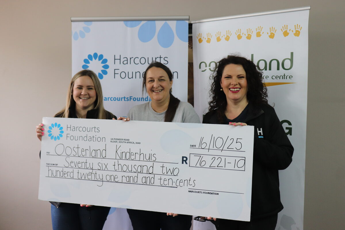Harcourts UD recently donated R76 000 to Oosterland Child and Youth Care Centre. From left are Lario Rademeyer, Annelie Morton (Fundraiser of Oosterland CYCC) and Schellé Fouché.
