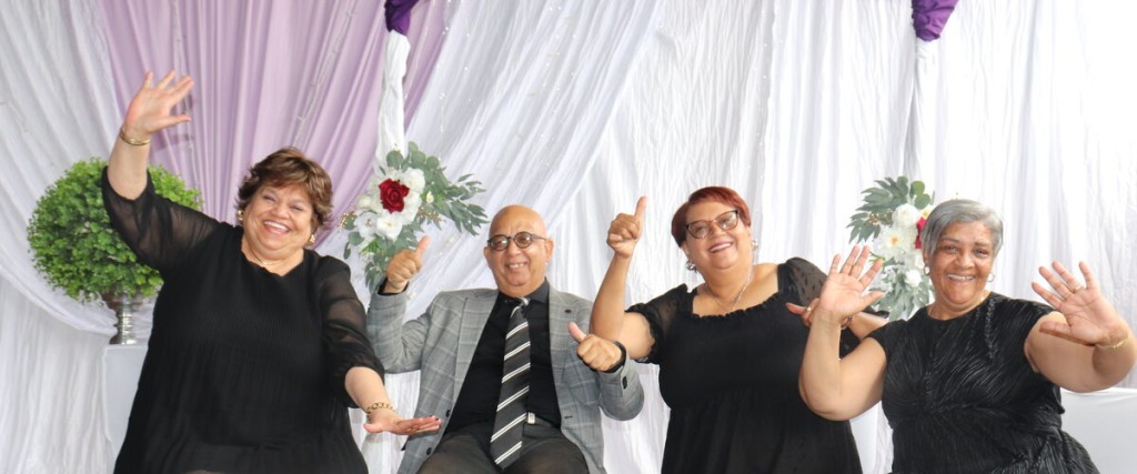 From left are Athenia Campbell (retiring after 39 years), Grant Van Wyk (retiring after 42 years), Ronwynne Meyer (retiring after 41 years), and Sharleen Da Costa (retiring after 34 years).