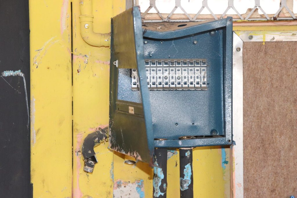 One of the damaged switch boards at the school.