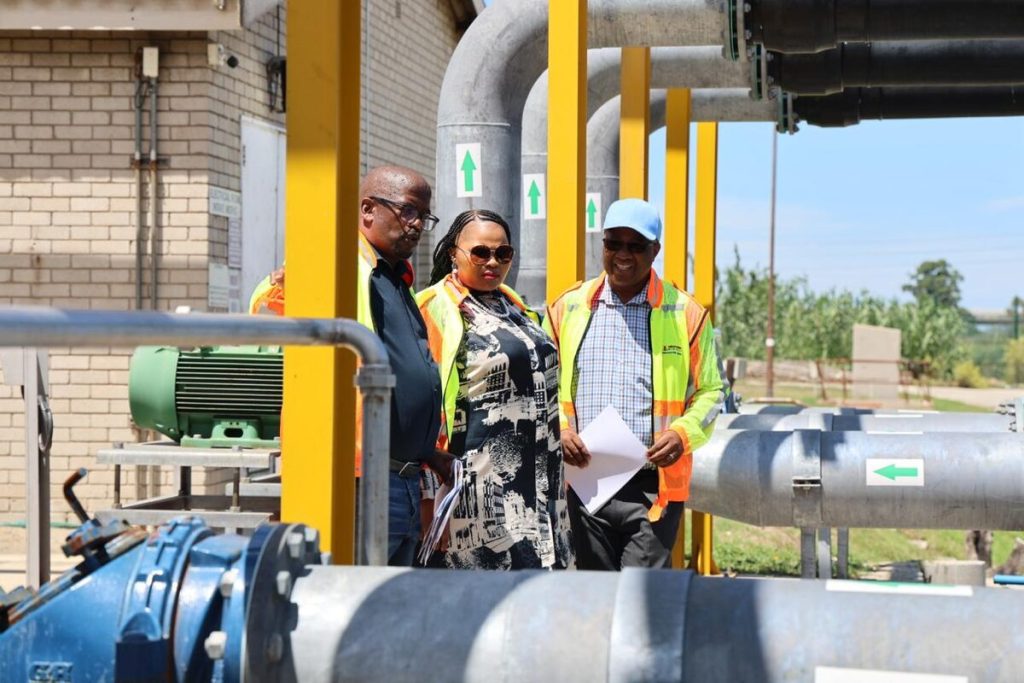 Pictured from left are Mfundo Bukubukwana (Director for Plant Maintenance under Water and Sanitation Sub-directorate), NMBM Executive Mayor Babalwa Lobishe and Anderson Mangcotywa (Wastewater Treatment Director).