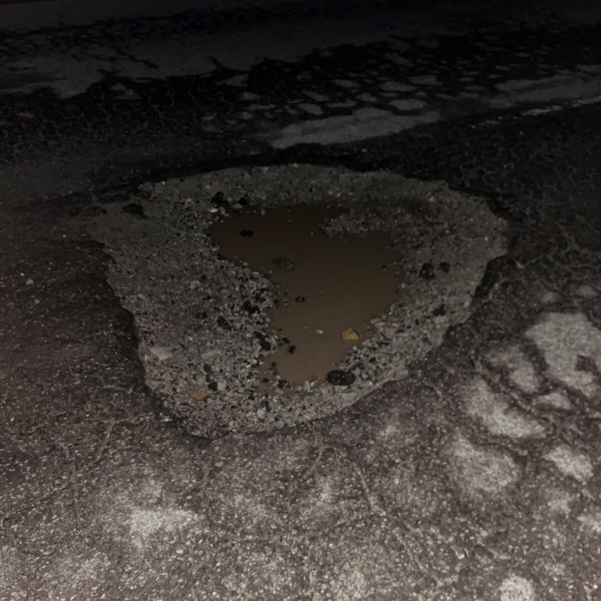 A pothole that damaged three tyres of one vehicle on the M19.