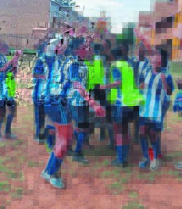 Team waving their flag high