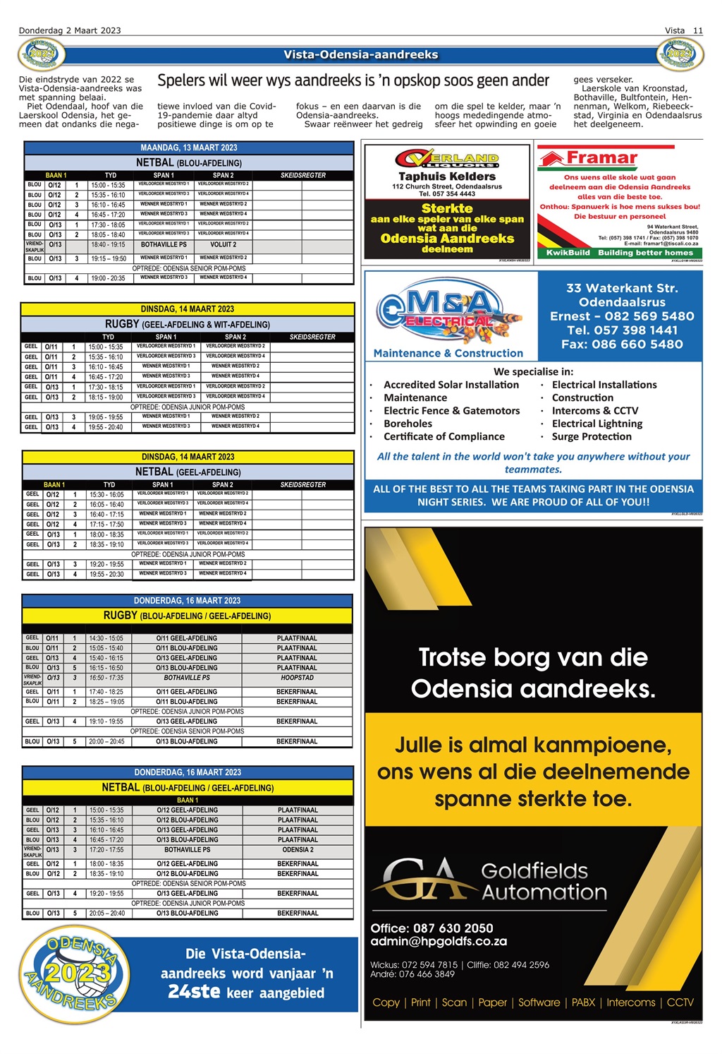 Groot opwinding heers onder rugby- en netbalspeler