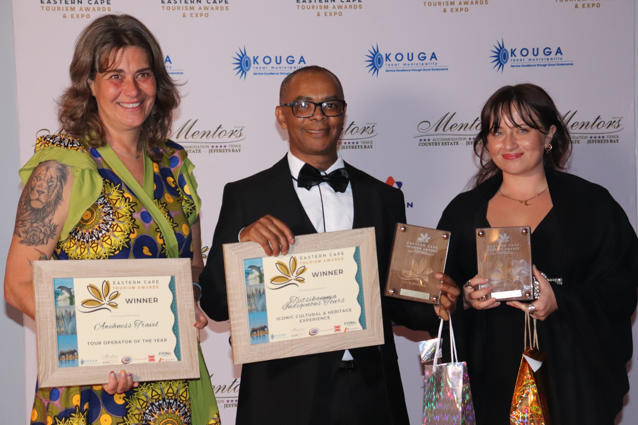 The winners of the Tour Operator of the Year, Awehness Travel and Iconic Cultural & Heritage Experience, Tsitsikama Indigenous Tours.