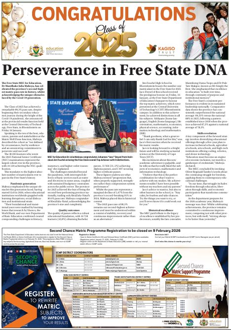 Front page of matric supplement in Vista of 29 January.