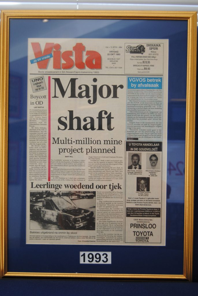 This story about a new shaft in Welkom hit the streets of Welkom before it was announced on the JSE at 12:00 that same day.