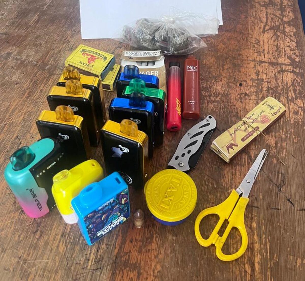 Several prohibited items, including small packets of dagga and a knife, were confiscated at the Phehello Secondary School by the police.