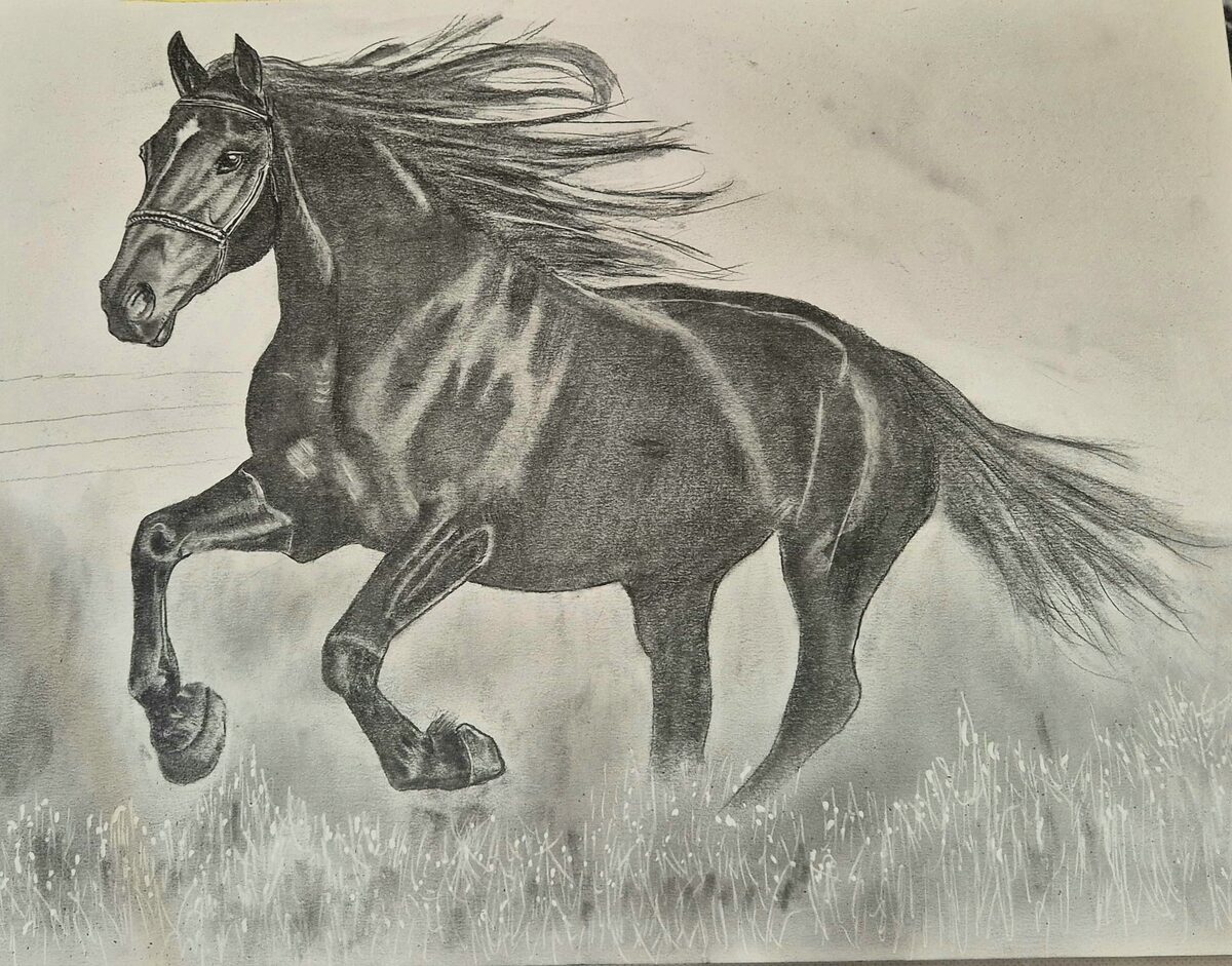 Haar liefde vir diere asook vir perde het dié skets geïnspireer.