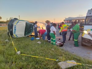 Police vehicle overturns in Welkom, two detainees briefly escape