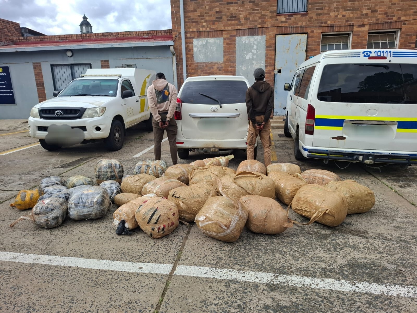 South African Police Service in Kroonstad seized compressed bags of dagga worth an estimated R150 000 following the arrest of two suspects near the Kroonstad Small Holdings area. Photo:Supplied
