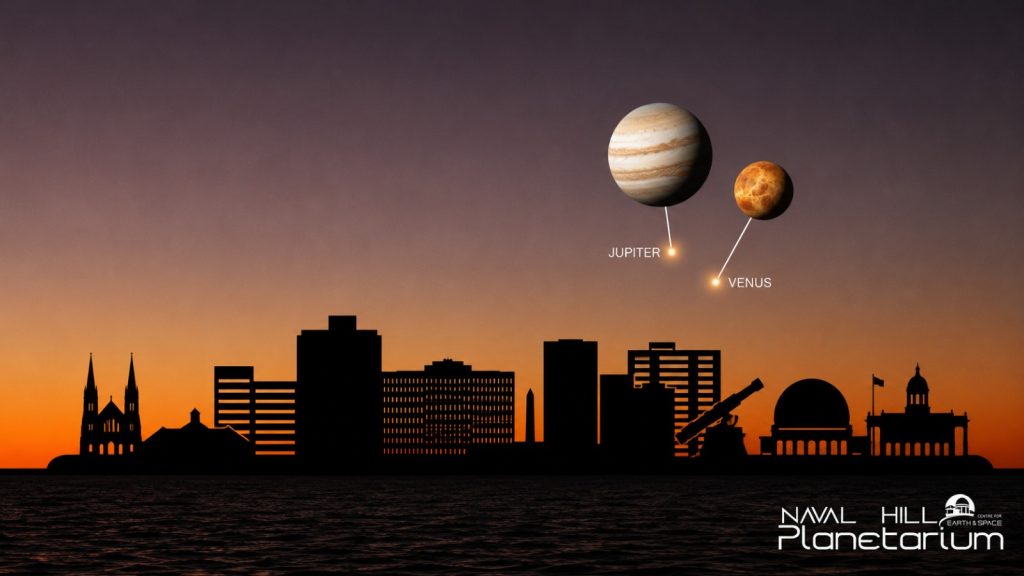 A graphic showing the meeting of Venus and Jupiter above Bloemfontein. GRAPHIC: Supplied