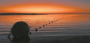 Strandmeer in rooi getooi