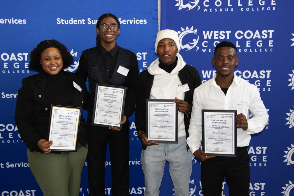 Pictured are Lerato Phoko (Atlantis Campus), Shane Hoop (Atlantis Campus), Solomzi Ndingandinga (Atlantis Campus) and Simamkele Ngoxo (Vredenburg Campus).