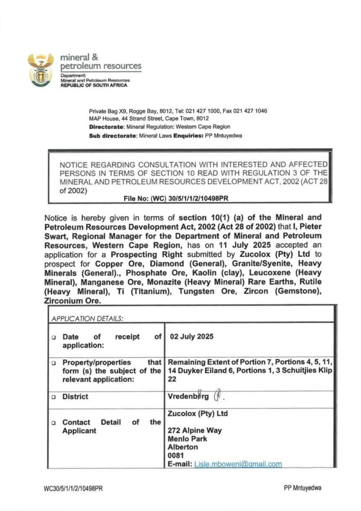Amptelike korrespondensie van die departement af.