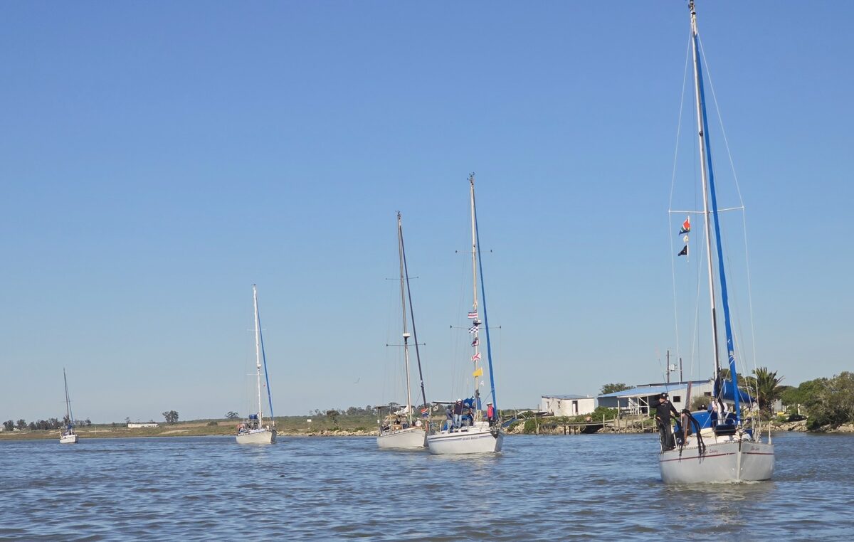 A fleet of vessels sailing during the end of the sailing seoson at Port Owen.