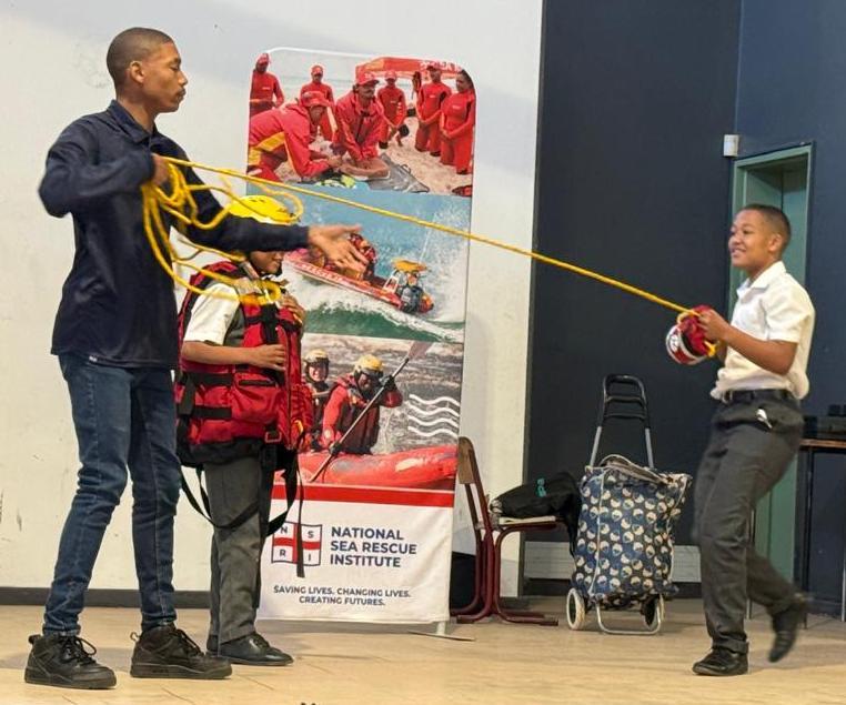 Learners and instructors come together during a water safety programme hosted by Saldanha Bay Municipality and partners.
