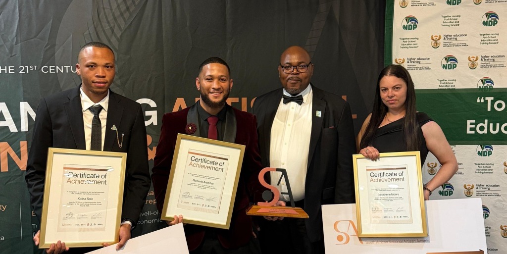 Xolisa Solo, Romario Arendse, Lungisa Mbulawa and Emoshene Moore at the 2nd South African National Artisan Awards.