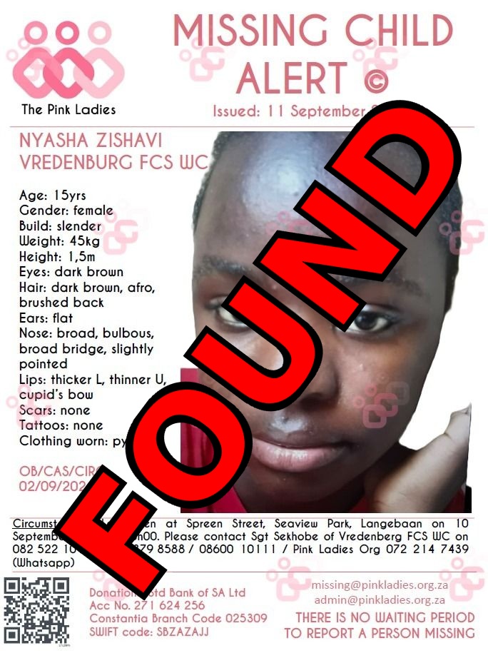 The missing 15-year-old Nyasha Zishavi was found safe and sound, in Cape Town.