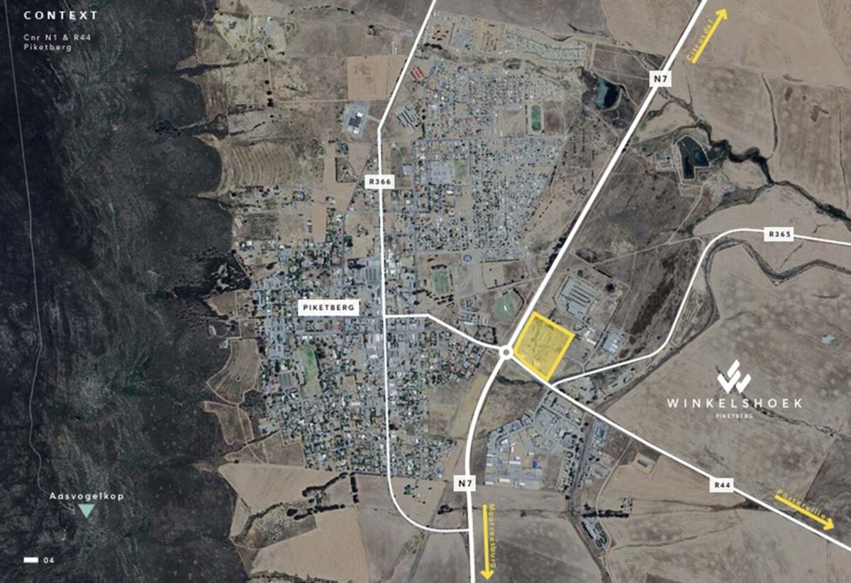 Argitekvoorstelling van die ligging van Winkelshoek by die N7.