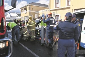 Truck and car collide in High Street