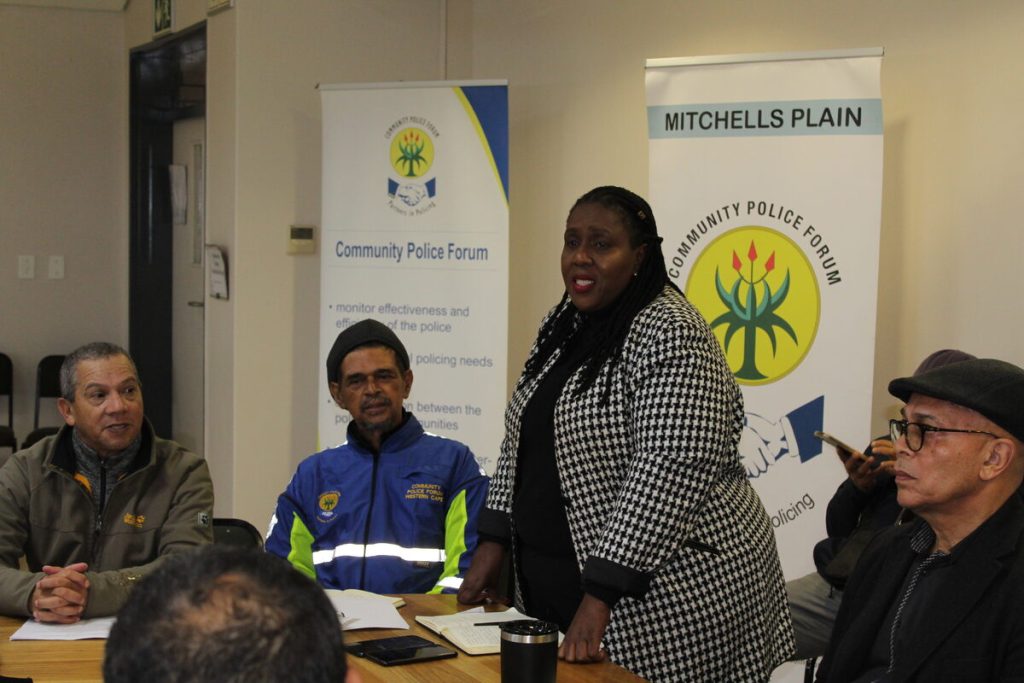 Community Police Forums in Mitchell’s Plain called an emergency engagement dialogue to address the gang violence last week. From left are CPF chairpersons Michael Jacobs (Lentegeur), Norman Janjies (Mitchell’s Plain) and Francina Lucas (Provincial Board). On the right is criminologist Prof Irvin Kinnes.