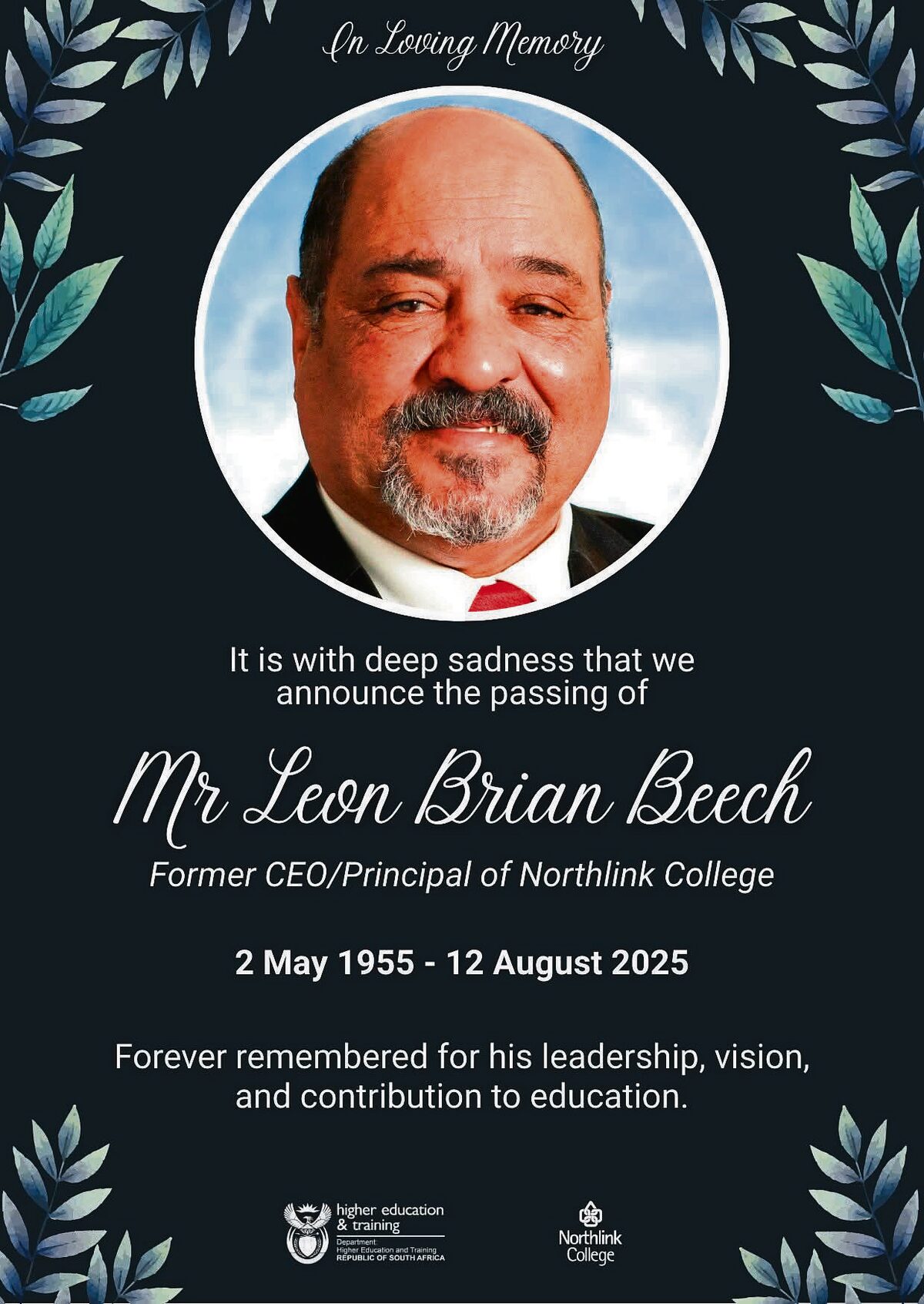 Voormalige hoof van Northlink College, Leon Brian Beech, sterf af