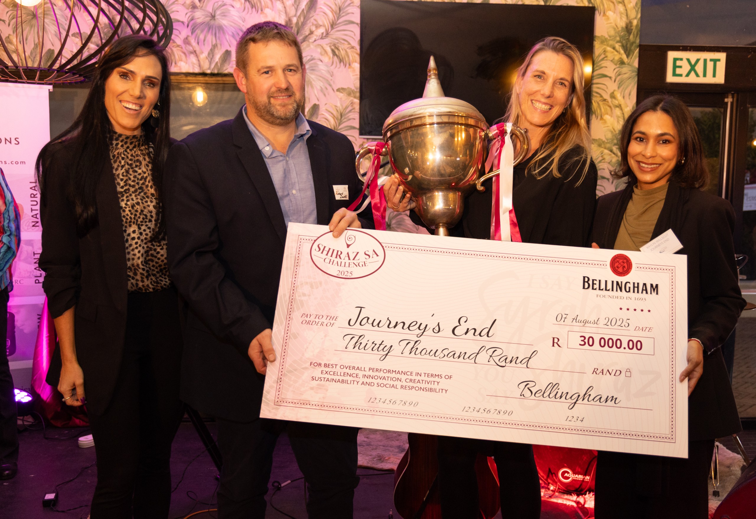 Die gesogte Bernard Podlashuk Shiraz-trofee en kontantprys van R30 000 is aan Journey’s End toegeken. Hierdie toekenning erken produsente wat innovasie, volhoubaarheid, kreatiwiteit en sosiale verantwoordelikheid toon.