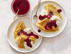 Do not skip Sunday dessert: Opt for bran crêpes with a berry sauce and yoghurt