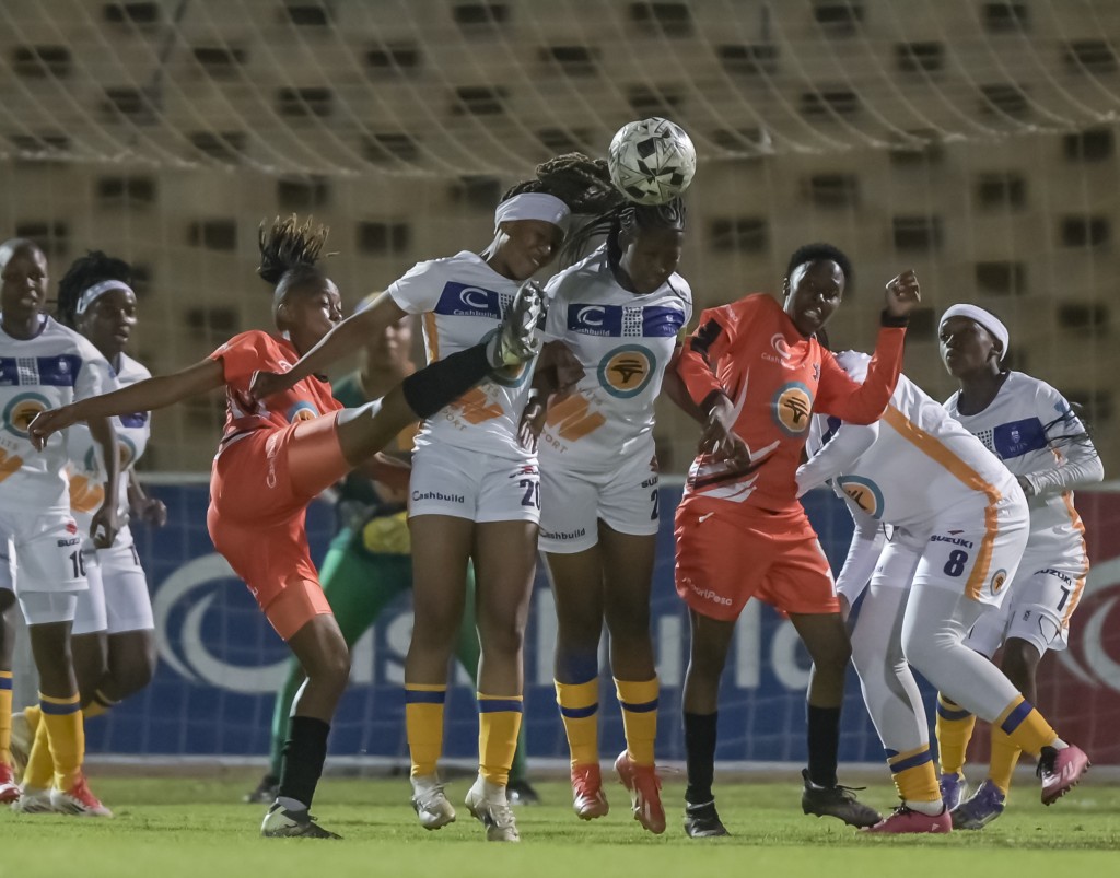 Wits fight to keep the ball out during their clash against UJ at UJ Soweto Stadium. Photo: Christiaan Kotze/Asem Engage