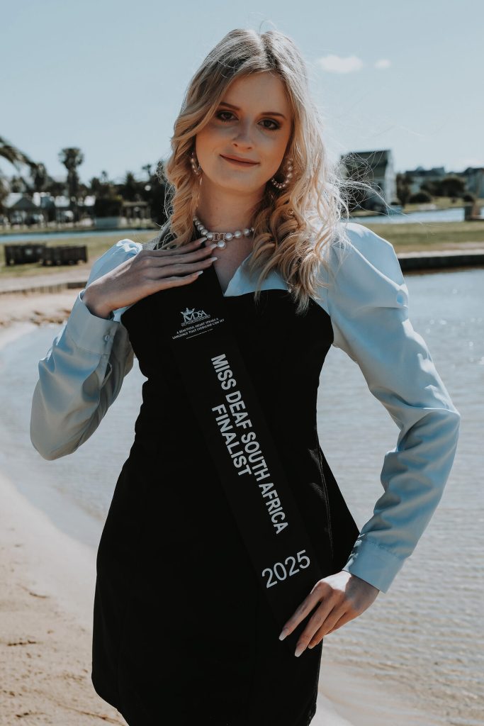 Quindeny Louw with a Miss Deaf South Africa sash on.