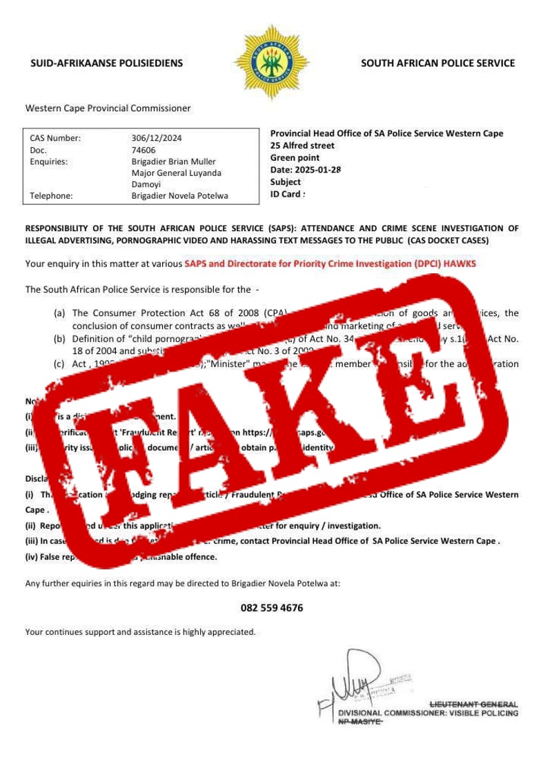 South African Police Services (SAPS) have issued a warning to the public about a sophisticated vishing scam in which criminals are misusing the SAPS name and official insignia to deceive citizens into handing over money or disclosing sensitive personal information.