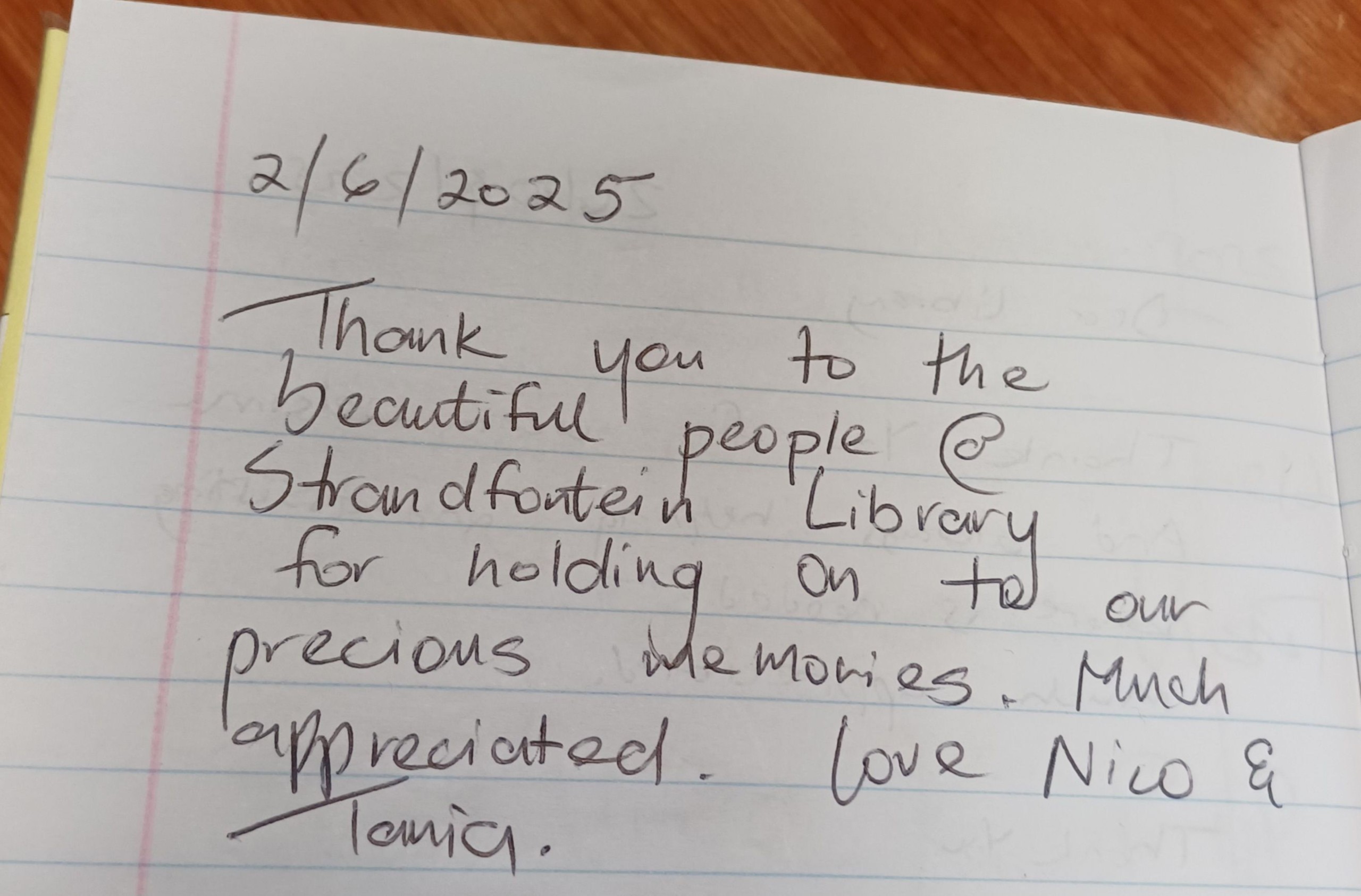 The couple express their gratitude to the library