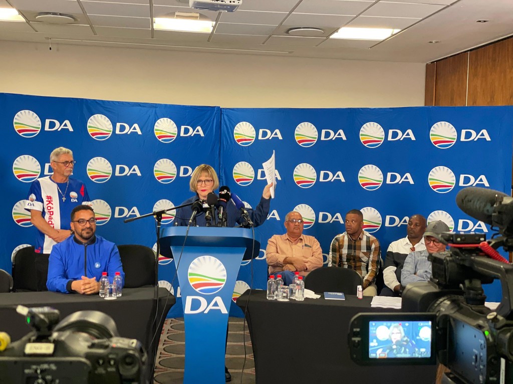 Helen Zille, DA federal council leader, addresses the media during the announcement. PHOTO: Democratic Alliance/Facebook